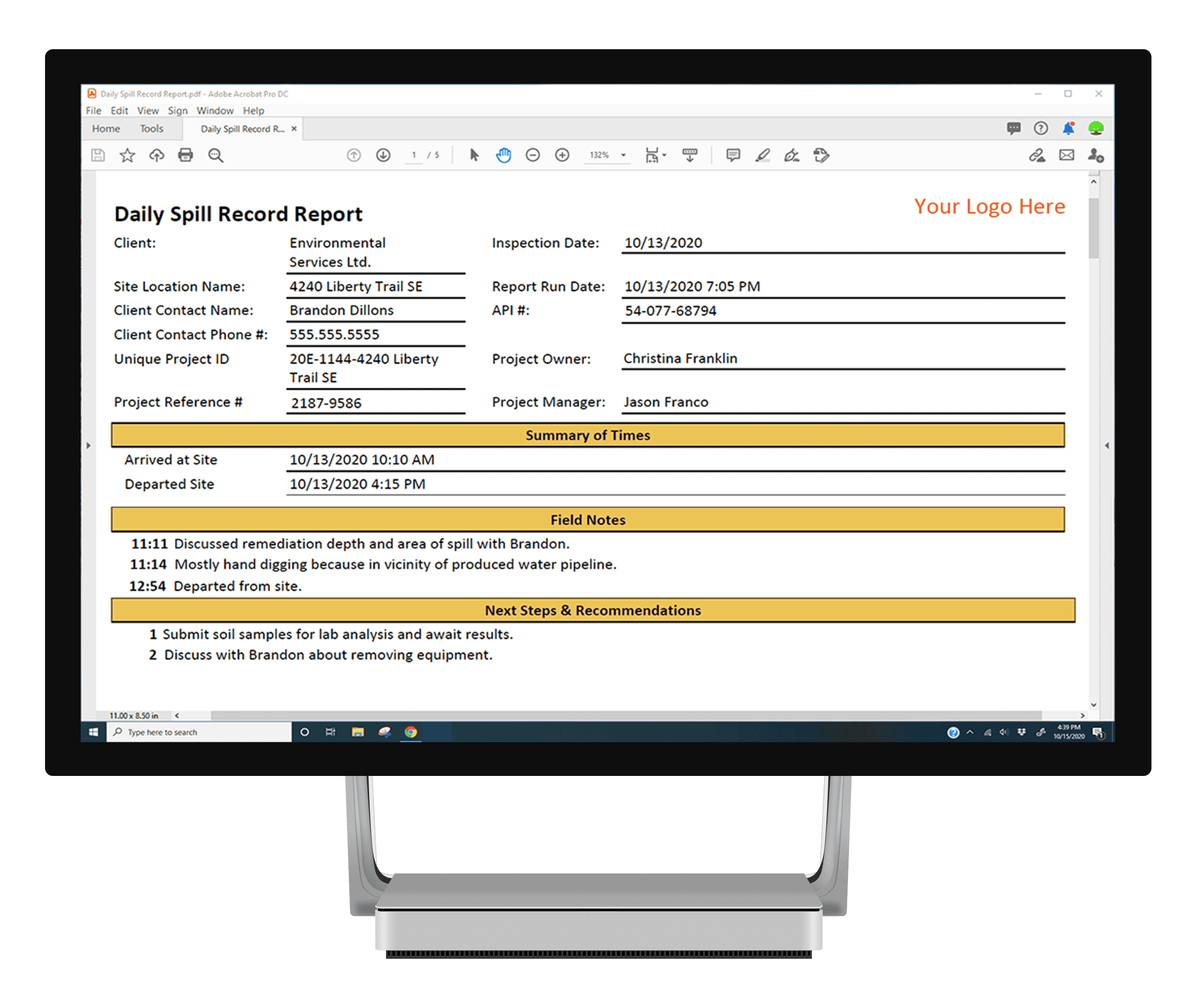 Sludge Report Tracking Examples Spills w/ Surface Sampling – Krinkle Environmental